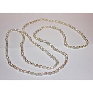 Vintage 35" White Baroque Freshwater Pearl Beaded Necklace Iridescent Strand